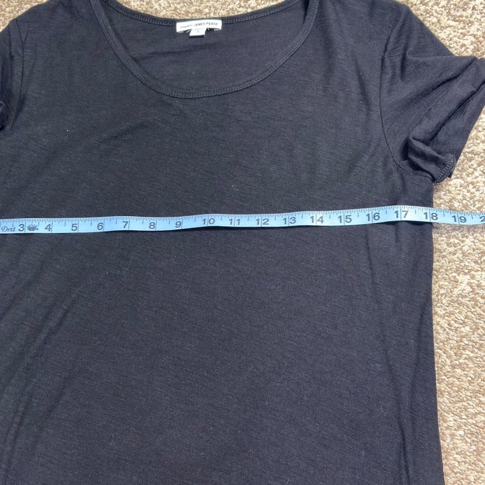 Standard James Perse T Shirt Dress Black Midi Roll Sleeve Side Slit Lined Sz 3/L - Picture 7 of 10